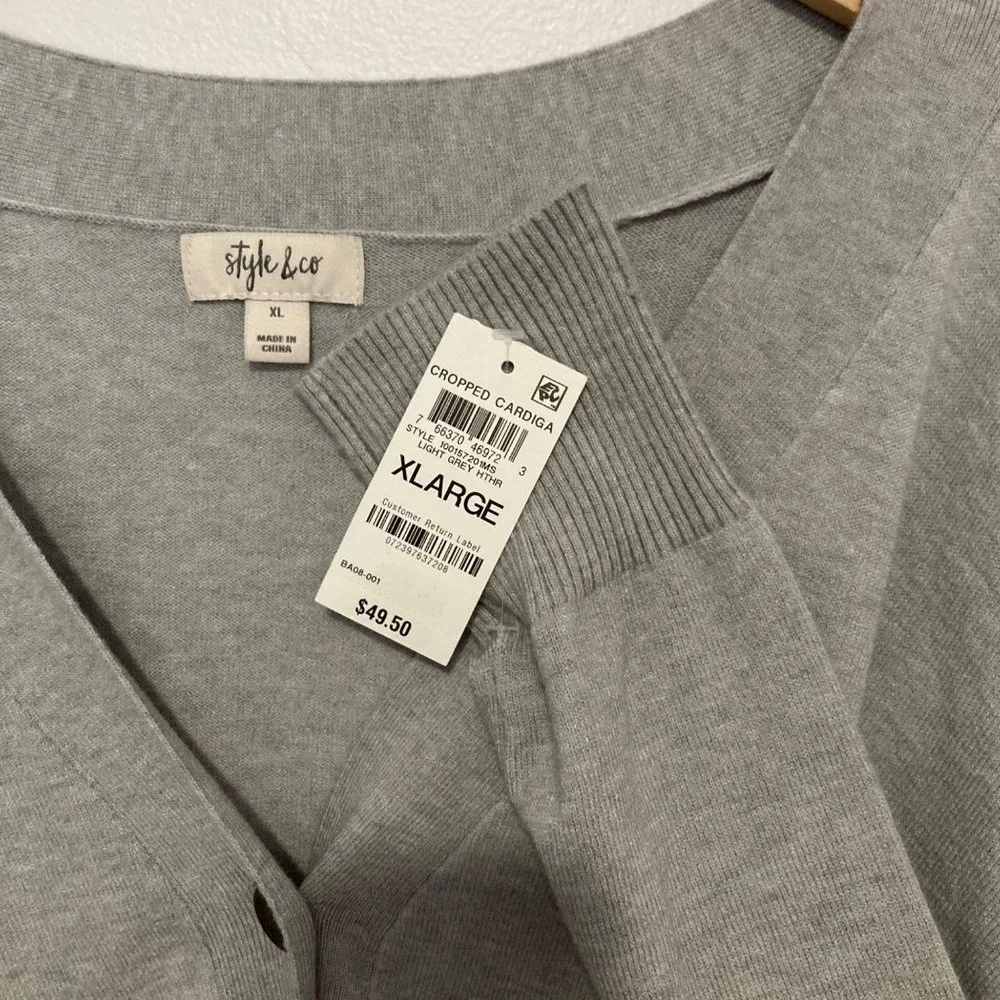 STYLE & CO Cropped Button gray Cardigan size varius casual NWT - Picture 9 of 9